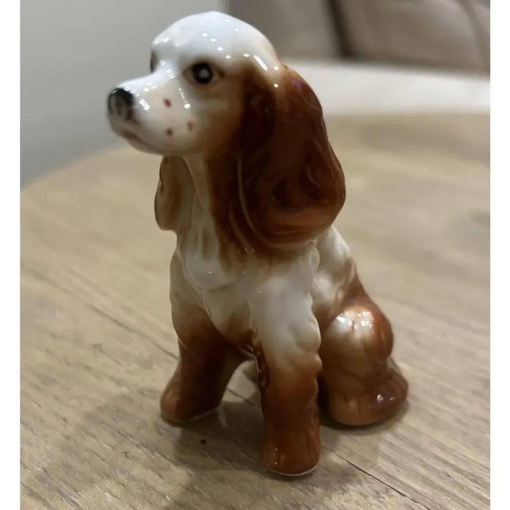 Vtg Cocker Spaniel Figure 3.5” Sitting Dog Bone‎ China Painted Springer Figurine